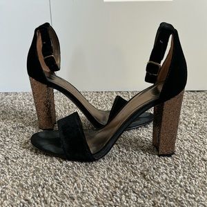 Marc Fisher size 7 Black Velvet Ankle Strap with Bronze Heels